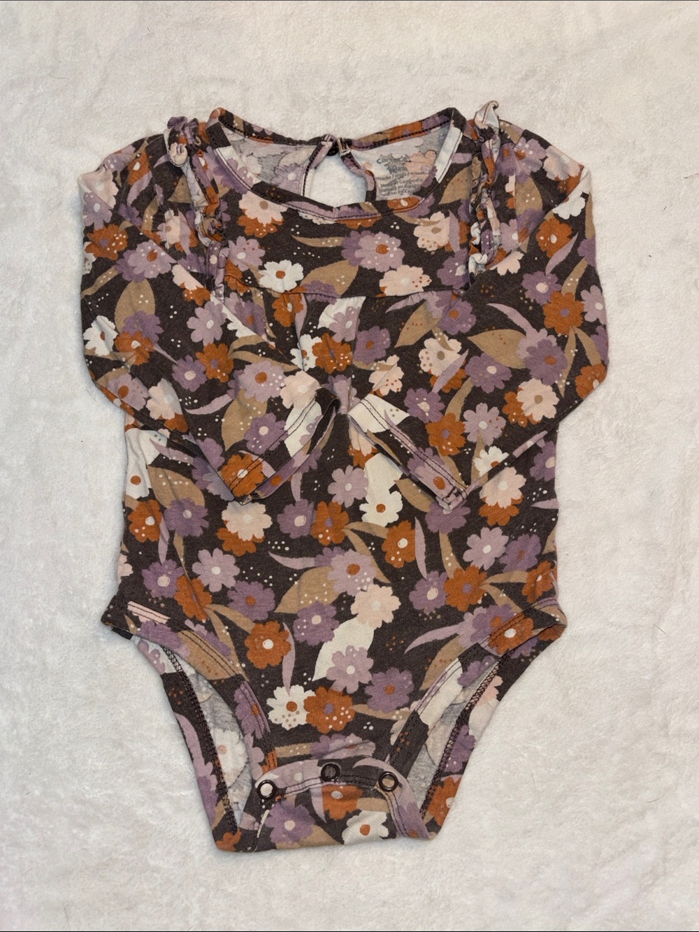 (3 for $10) Carters 18 month Long-Sleeve Floral One-Piece Bodysuit - Purple/Brow